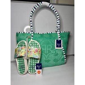 Roller Rabbit x Target Slide Sandals 5-6 + Star Geo Beach Tote Bundle Rare Set